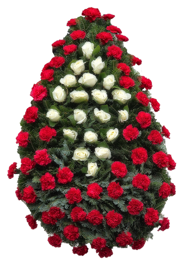 Coroana funerara clasica din garoafe si trandafiri