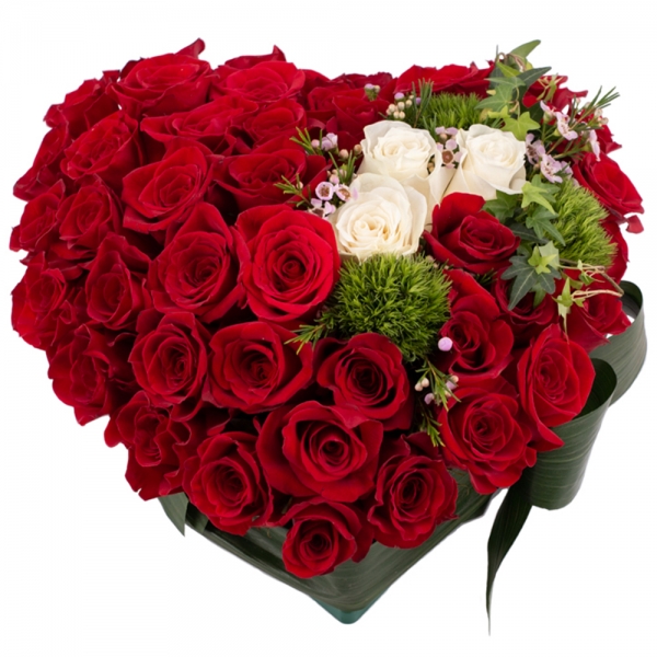 Aranjament Trandafiri Inimă. Cumpara online 42 de trandafiri in forma de inima. Livrare gratuită București & Ilfov.
