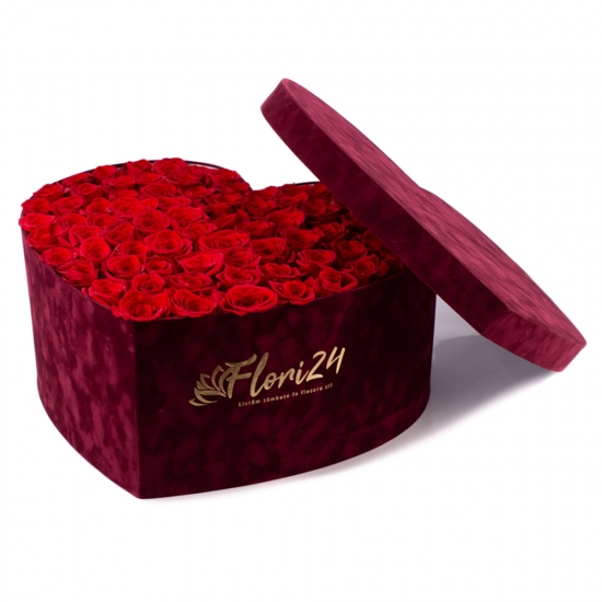Aranjament din trandafiri roșii sau Cutie cu trandafiri roșii