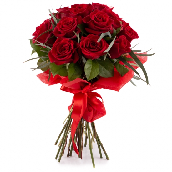 Știi ca te iubesc: buchet elegant cu 15 trandafiri rosii.