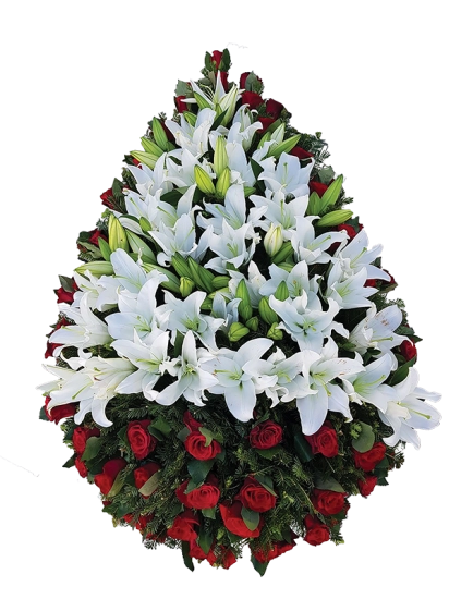 Coroana funerara clasica din trandafiri si crini