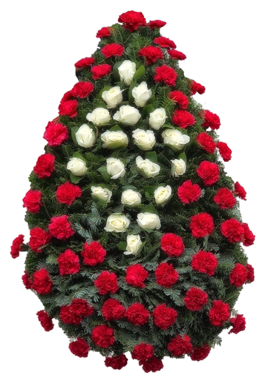 Coroana funerara clasica din garoafe si trandafiri