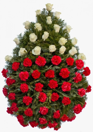 Coroana funerara clasica din garoafe si trandafiri