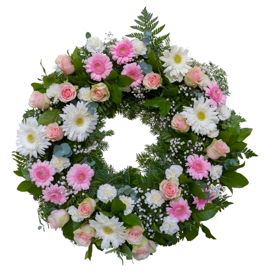 Coroana funerar rotunda cu gerbera