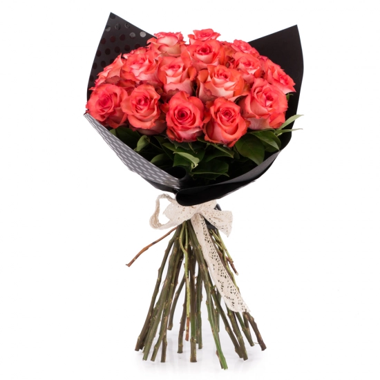 Buchet de 25 Trandafiri corai