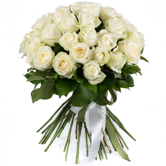 Buchet de 35, Trandafiri, Albi, Verdeață