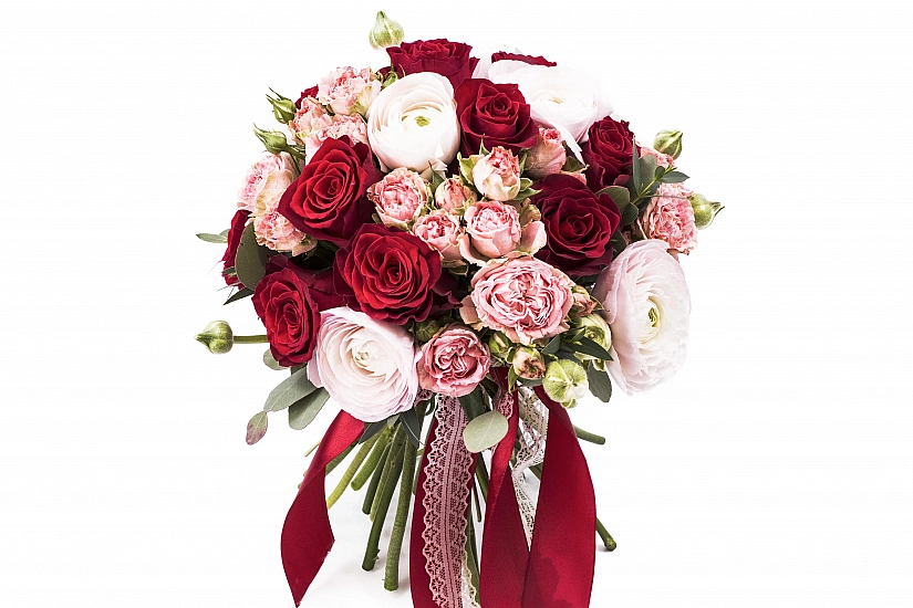 Buchet Mireasa/Nasa ranunculus si trandafiri rosii