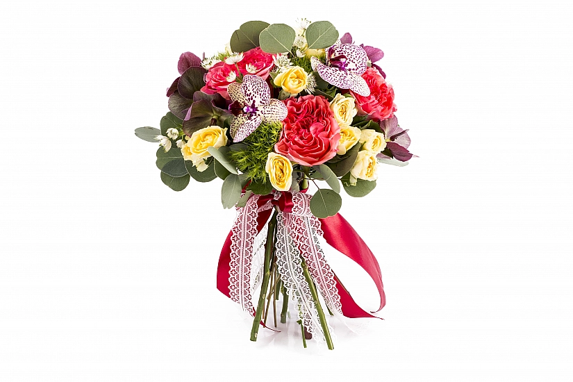 Buchet Mireasa/Nasa trandafiri ciclam si phalaenopsis