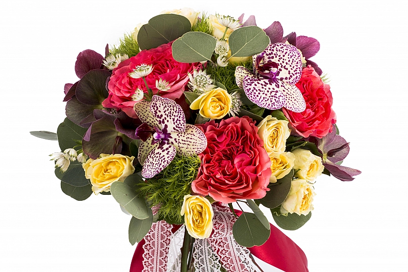 Buchet Mireasa/Nasa trandafiri ciclam si phalaenopsis