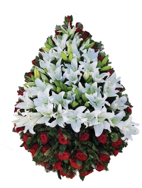 Coroana funerara clasica din trandafiri si crini 2
