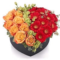 Aranjament de 10 Trandafiri, Portocalii, Portocaliu, Gerbera, Roșii, Roșu, Roșie, Lisianthus, Verde 2