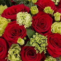 Aranjament de 15, Trandafiri, Roșii, Roșu, Roșie, 5, Lisianthus, Verde, Verzi, 5, Viburnum, Cutie 4