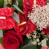Aranjament de Trandafiri, Anthurium, Green trick, Floare de orez, Verdeață, Cutie, Rotundă, Roșie 4