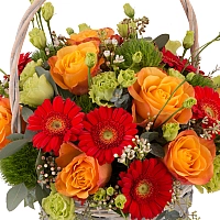 Aranjament de Trandafiri, Portocalii, Portocaliu, Gerbera, Green trick, Lisianthus, Waxflower, Verde 3
