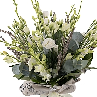 Buchet de 10, Dendrobium, Alb, 5, Lisianthus, Alb, Lavanda, Verdeață 3