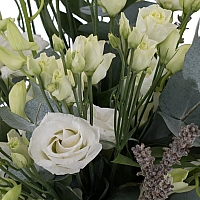 Buchet de 10, Dendrobium, Alb, 5, Lisianthus, Alb, Lavanda, Verdeață 4