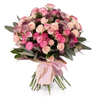 Buchet de 10, Minirosa, Roz, 9, Minirosa, Ciclam, Astratia, Mov, Verdeață 2