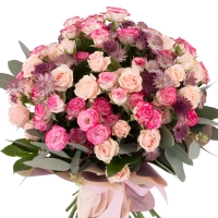 Buchet de 10, Minirosa, Roz, 9, Minirosa, Ciclam, Astratia, Mov, Verdeață 3