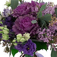 Buchet de 5, Liliac, Mov, 5, Lisianthus, Mov, 3, Brasica, Mov, Verdeață 3