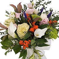 Buchet de Brasica, Lisianthus, Euphorbia, Crizanteme, Green spider, Veronica, Cale, Albe, Cală 3