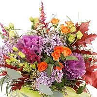 Buchet de Brasica, Minirosa, Lisianthus, Liliac, Astrantia, Astilbe, Frunze de arțar, Frunză, Verde 3