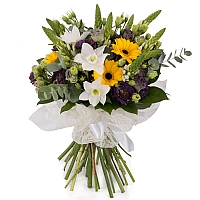 Buchet de Ornitogalum, Lisanthus, Mov, Trahelium, Gerbera, Galbenă, Eucharis, Grandiflora, Verdeață 2
