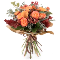 Buchet de Trandafiri, Portocalii, Cale, Cymbidium, Orhidee, Euphorbia, Viburnum, Blue, Muffin, Verde 2