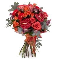 Buchet din trandafiri, gerbera și anthurium  2