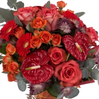 Buchet din trandafiri, gerbera și anthurium  3