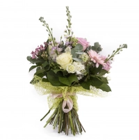 Buchet trandafiri alb , ciclam si gerebera 2