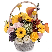 Coș cu trahelium, trandafiri, cale si gerbera 2