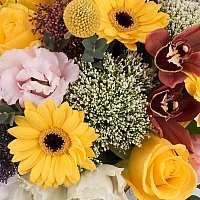Coș cu trahelium, trandafiri, cale si gerbera 4