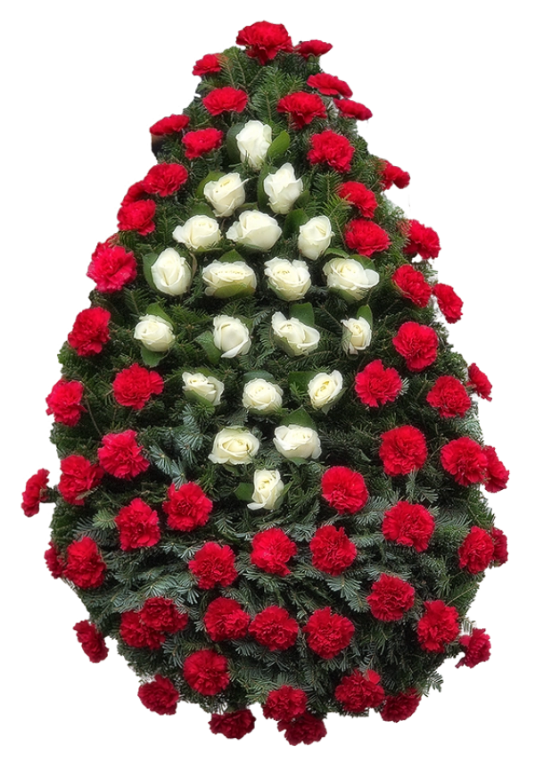 Coroana funerara clasica din garoafe si trandafiri