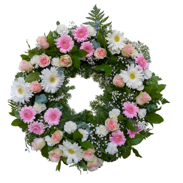 Coroana funerar rotunda cu gerbera