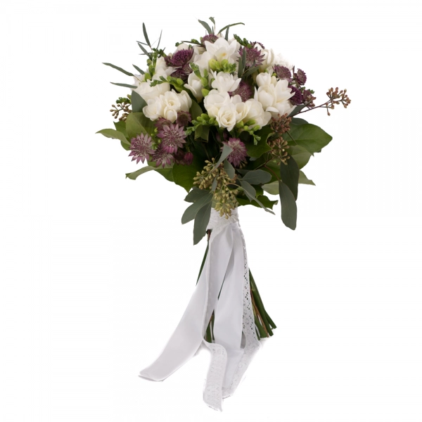 Buchet de 19, Frezii, Albe, Frezie, 10, Astrantia, Grena, Verdeață