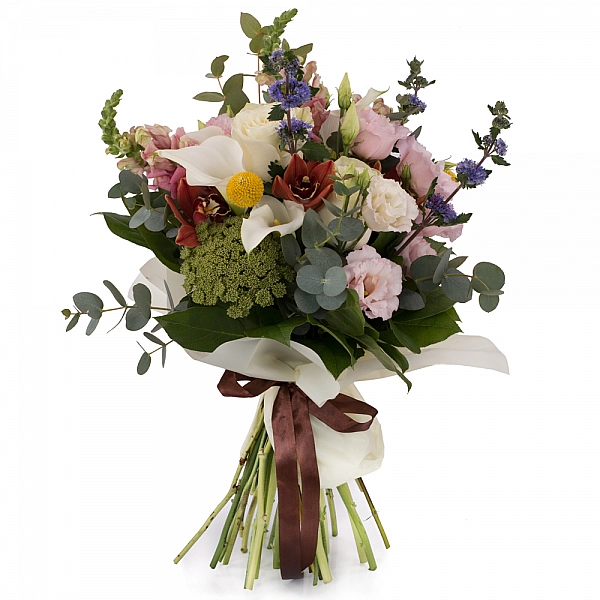 Buchet de Trandafiri, Cale, Antirrhinum, Lisianthus, Ami, Cymbidium, Orhidee, Veronica, Craspedia