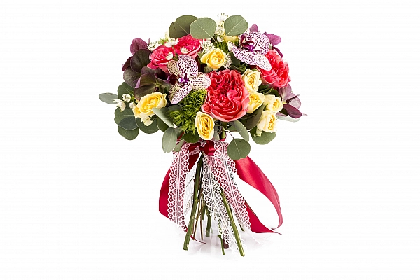 Buchet Mireasa/Nasa trandafiri ciclam si phalaenopsis