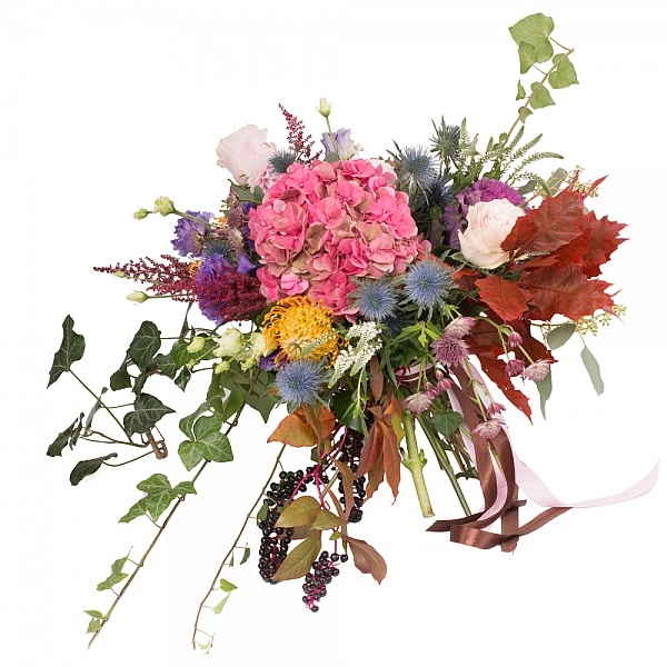 Hortensia, Brasica, Eringyum, Dalii, Leucospermum, Trandafiri, Lisianthus, Veronica, Astrantia