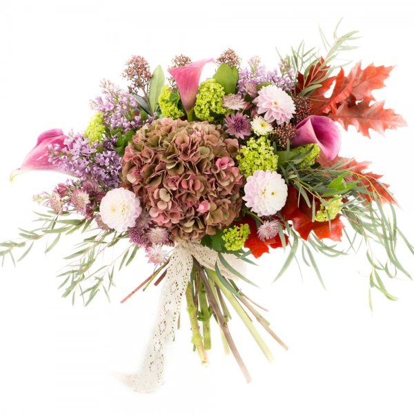 Hortensia, Cappucino, Dalii, Liliac, Cale, Cală, Viburnum, Astrantia, Eucalipt, Frunze de arțar