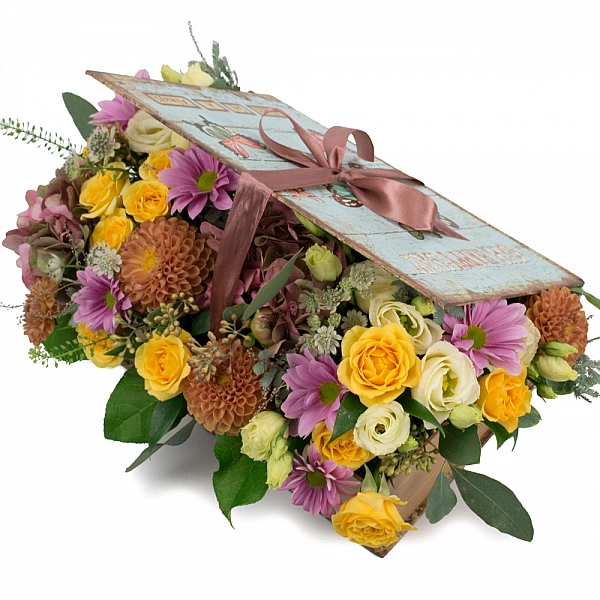 Hortensia, Hortensie, Minirosa, Crizanteme, Crizantemă, Lisianthus, Dalii, Astrantia, Cutie, Verde